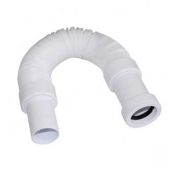 Flexibler Ablaufschlauch ausziehbar von 330 mm bis 750 mm mit beidseitigem 40 mm Anschluss, Kunststoff weiß